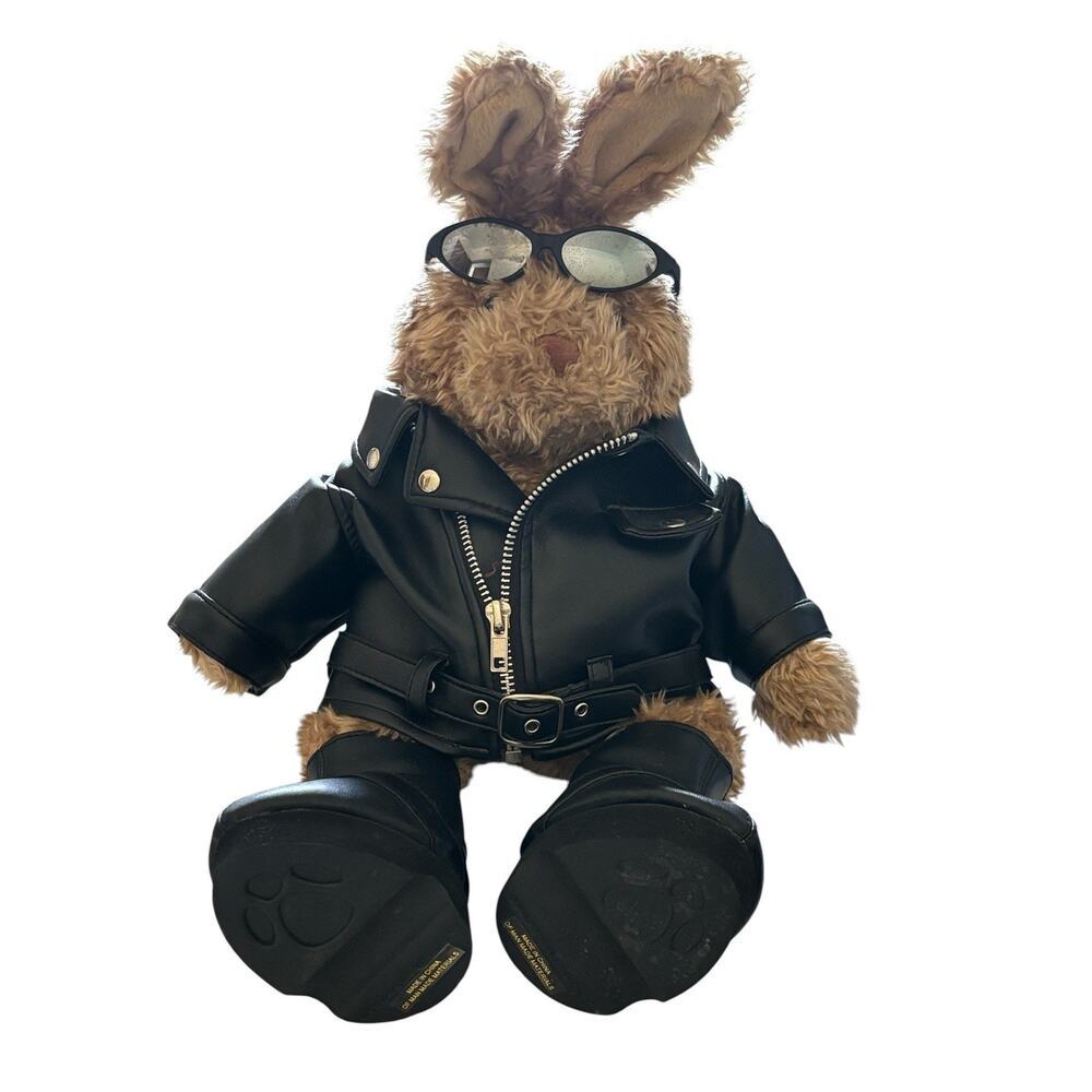 Build a Bear Biker Bunny Faux Leather Motorcycle Jacket Boots Sunglasses BAB